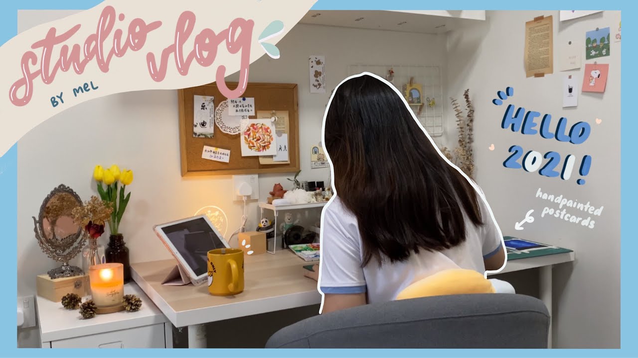 STUDIO VLOG | handpainted postcards & portrait tote bag, valentine’s project 👫🏻end of internship