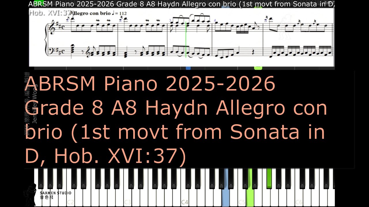 ABRSM Piano 2025 2026 Grade 8 A8 Haydn Allegro con brio 1st movt from Sonata in D, Hob  XVI 37