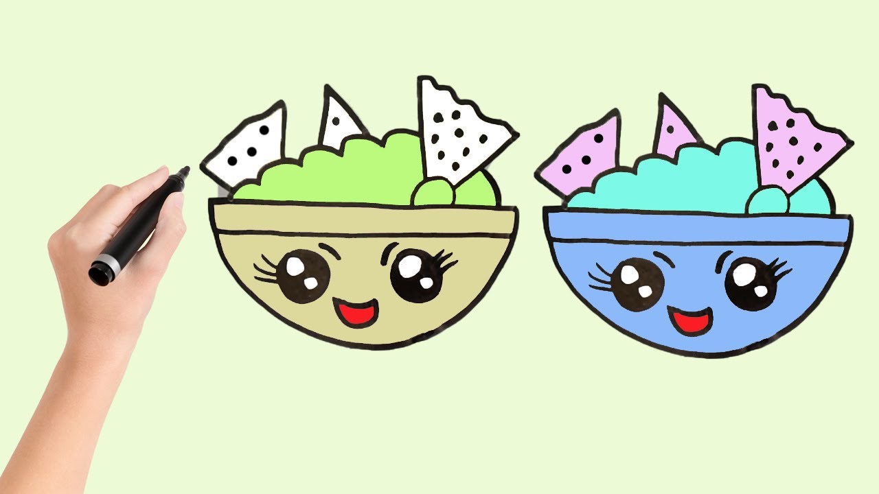 Cute Food Nachos Kawaii drawing and coloring 