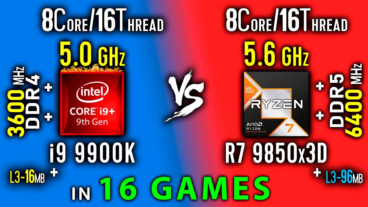 i9 9900K vs Ryzen 7 9850x3D Test in 16 Games | i9 9900K OC vs R7 9850x3D + Thermal Power Efficiency
