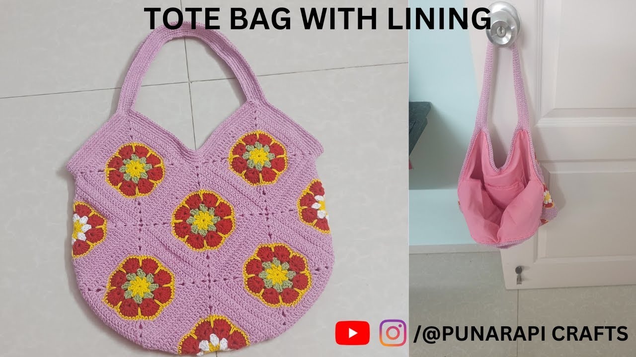 How to line a crochet bag| How to make lining for tote bag| How to sew lining for crochet bag| bag