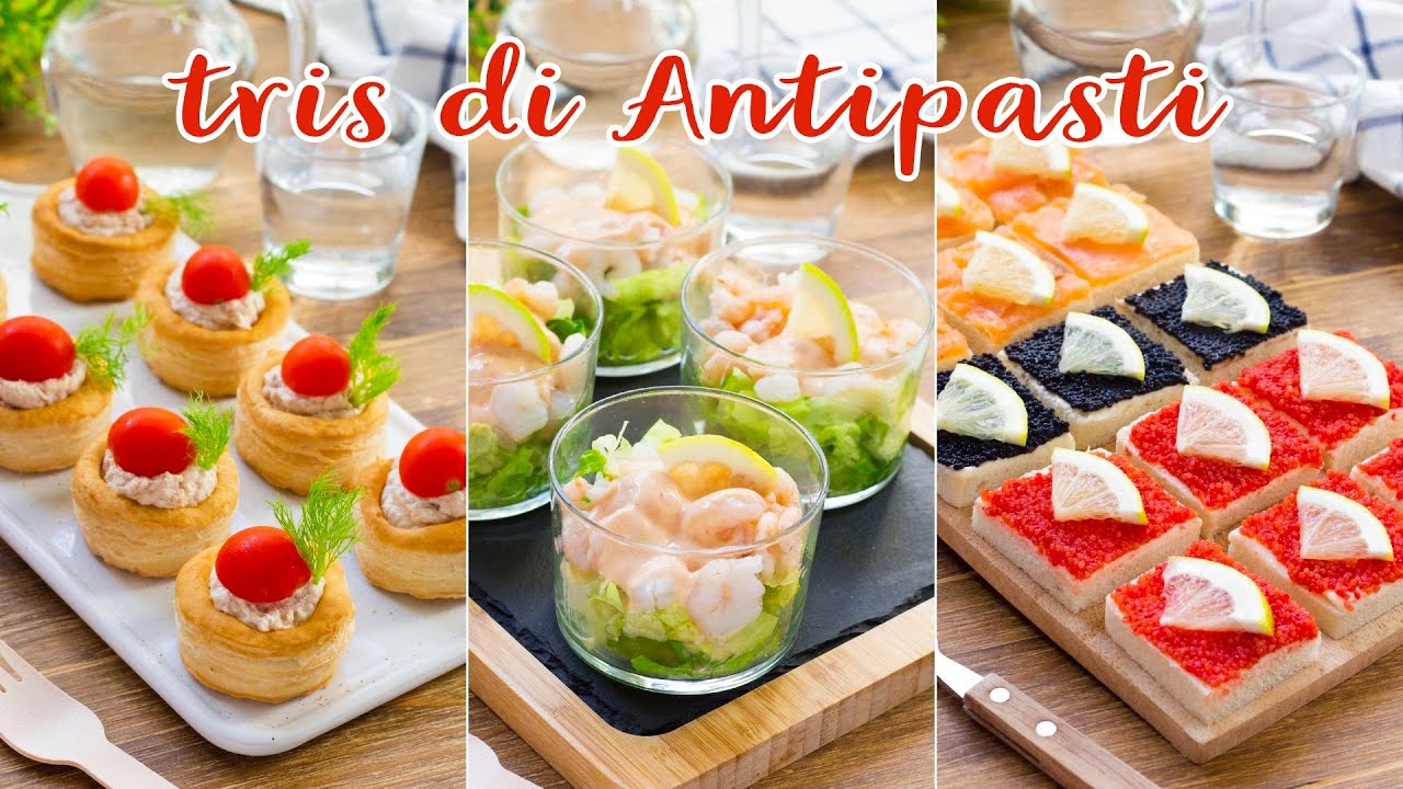 Tris di Antipasti di Capodanno - Vol-au-vent Salati  - Cocktail di Gamberi - Tartine - 55Winston55