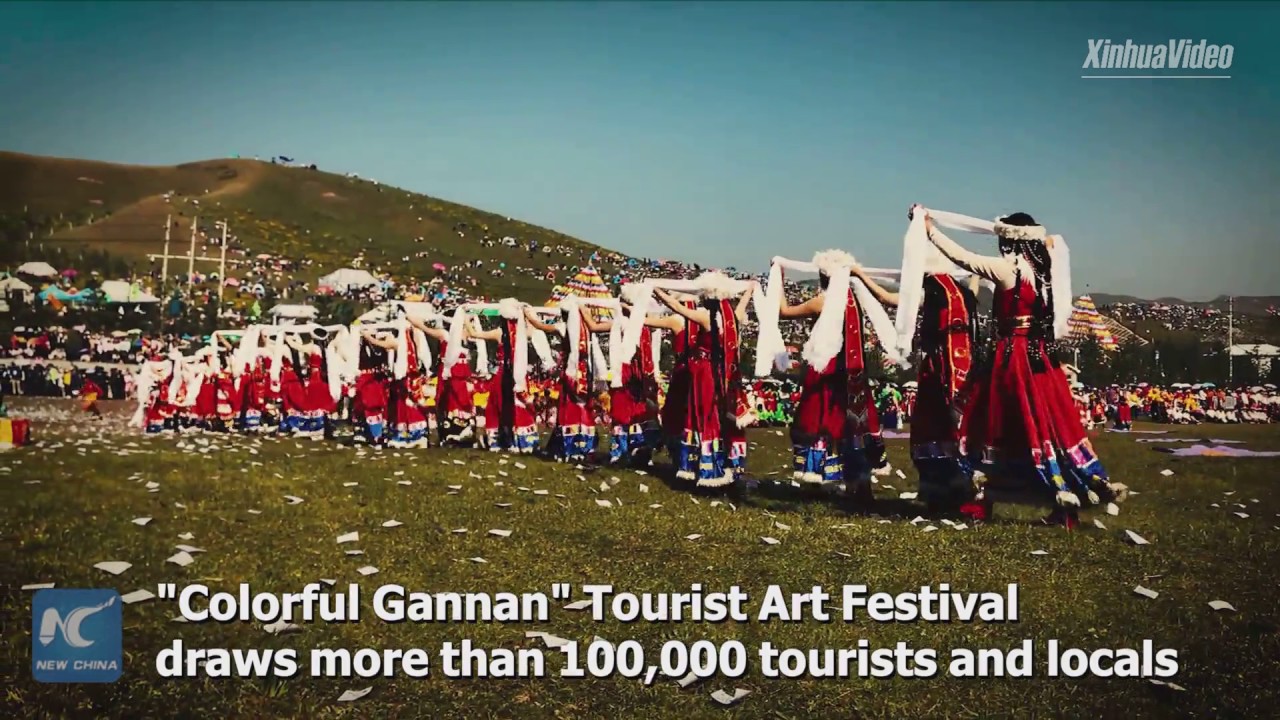 Amazing aerial view of tourism festival at Gannan Tibetan prefecture, NW China