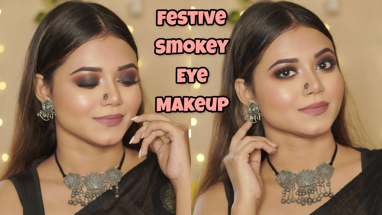 Durga Puja Black Smokey Eye Makeup Tutorial | Look 6 | Affordable Festive Makeup Tutorial
