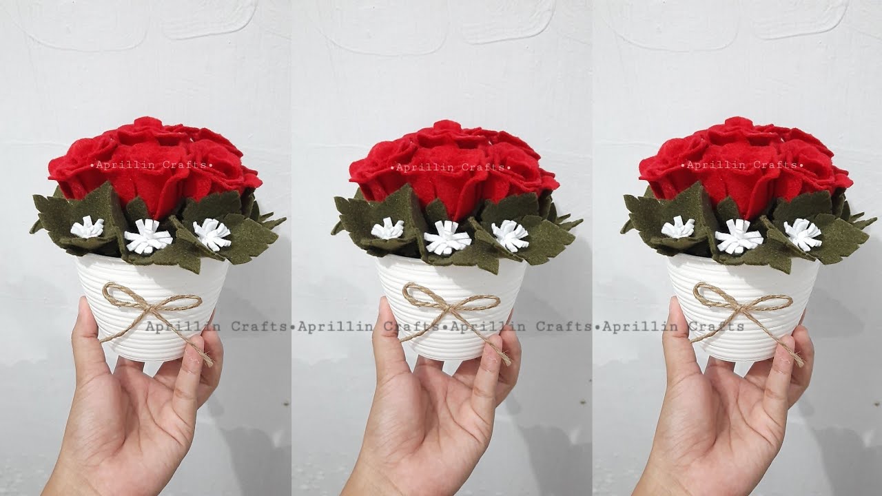 Diy bunga hias meja mawar flanel||Diy home decor ideas felt flower roses