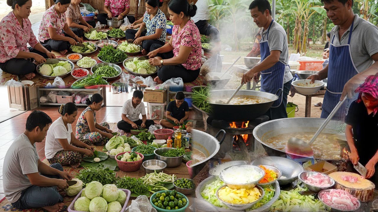 Cooking traditional Khmer food during the Pchum Ben festival in Cambodia