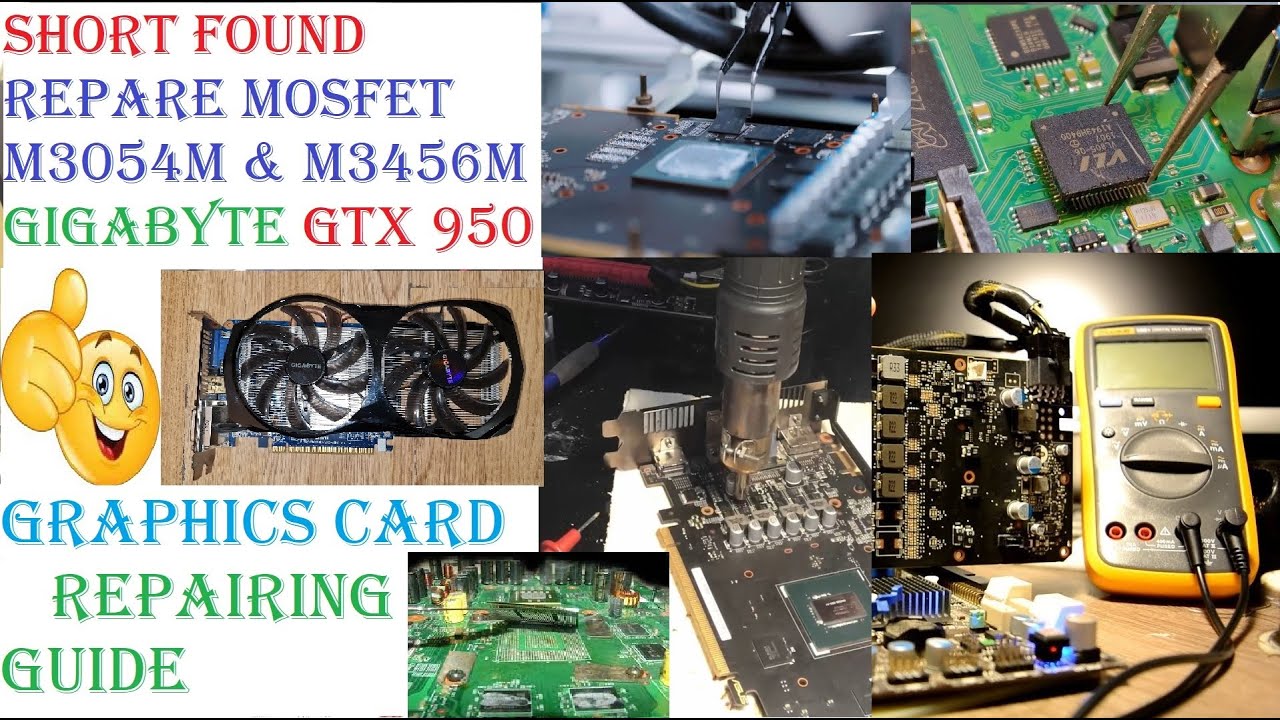 Asus GTX 950 GPU Graphics Video Card, Tutorial PCi Slot Short circuit Repair Mosfet M3056m & m3654m