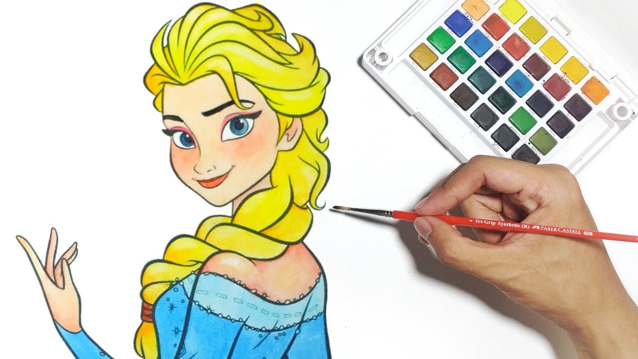 Coloring queen ELSA with WATERCOLOR [Disney's FROZEN] - KIDZART #1