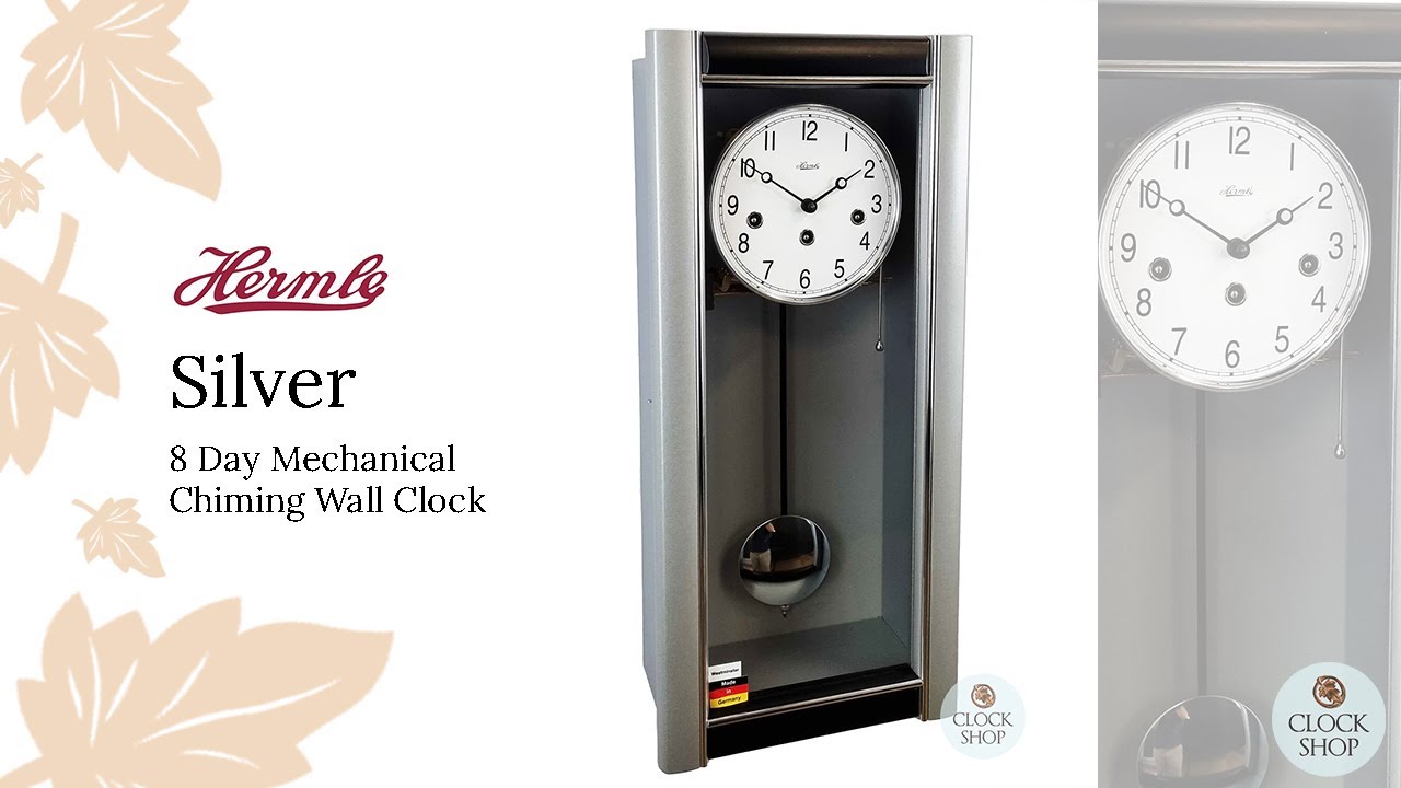 53.5cm Silver 8 Day Mechanical Chiming Wall Clock By Hermle