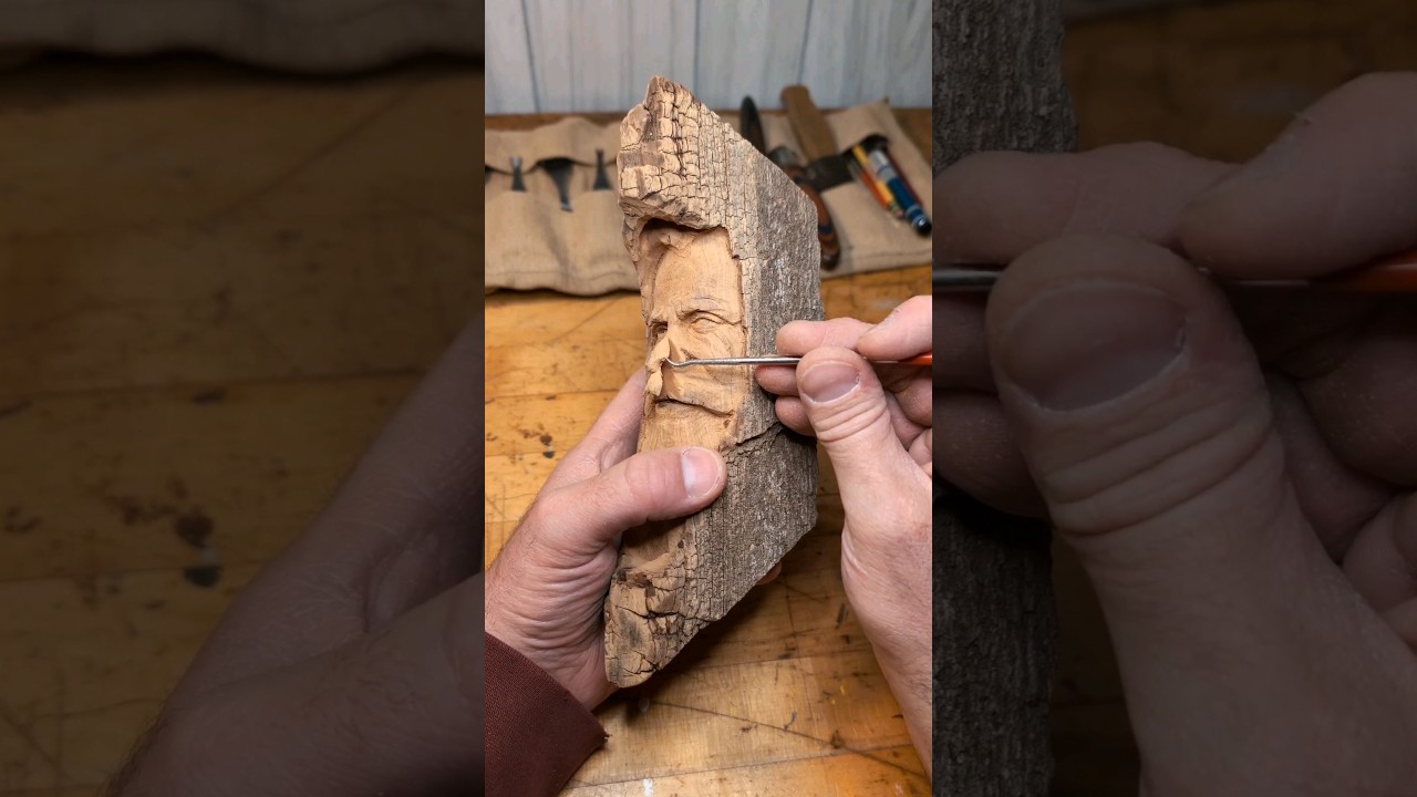 Had to perform a nose job on this wood spirit 👃🏽#woodcarving #nosejob #njart