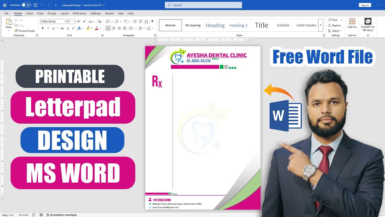 Printable Letter Pad Design using MS Word Hindi Tutorial | ms word me letter  head kaise banaye
