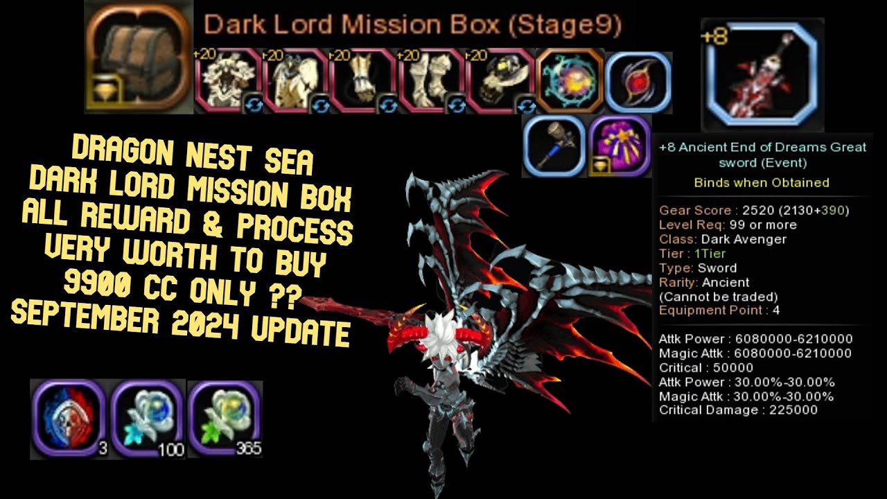 Dark Lord Mission Box All Reward & Process DN SEA Event September 2024 : Worth To Buy 9900 CC Only ?
