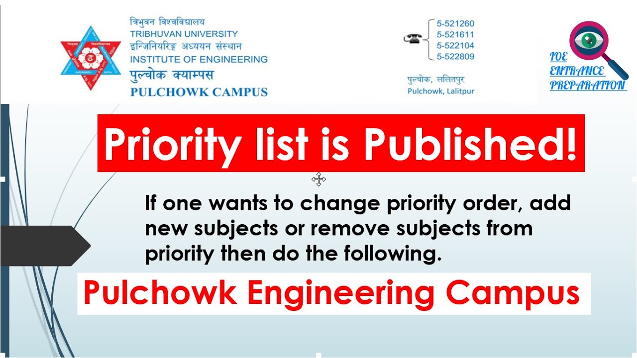 Applicant Priority List & Priority Correction Notice-2077 | IOE Pulchowk Campus | IOE Entrance