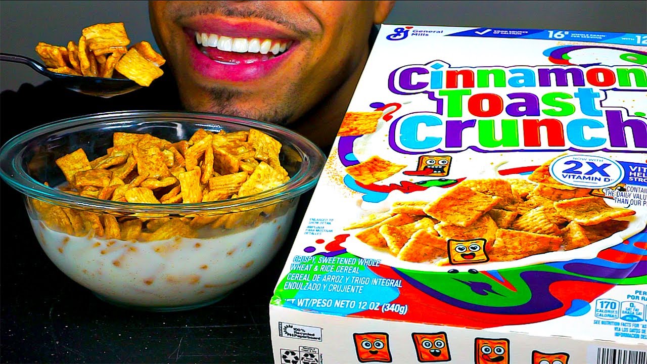 ASMR CINNAMON TOAST CRUNCH CEREAL WITH MILK TREATS SNACK JERRY CANDY ASMR MUKBANG