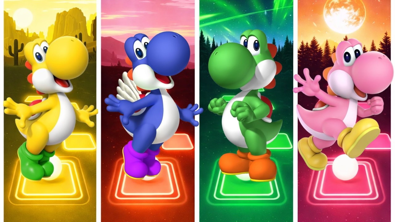 Yellow Yoshi Vs Blue Yoshi Vs Green Yoshi Vs Pink Yoshi | Tiles Hop EDM Rush