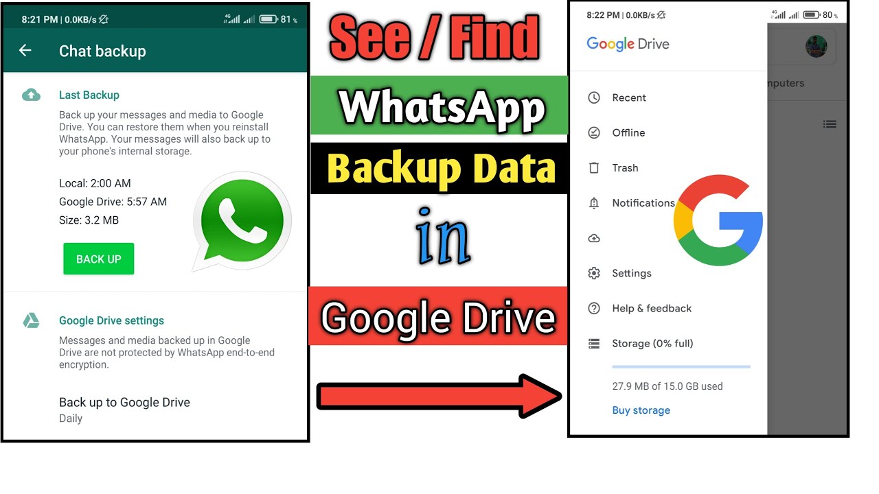 Как просмотреть/найти резервные копии данных WhatsApp на Google Диске