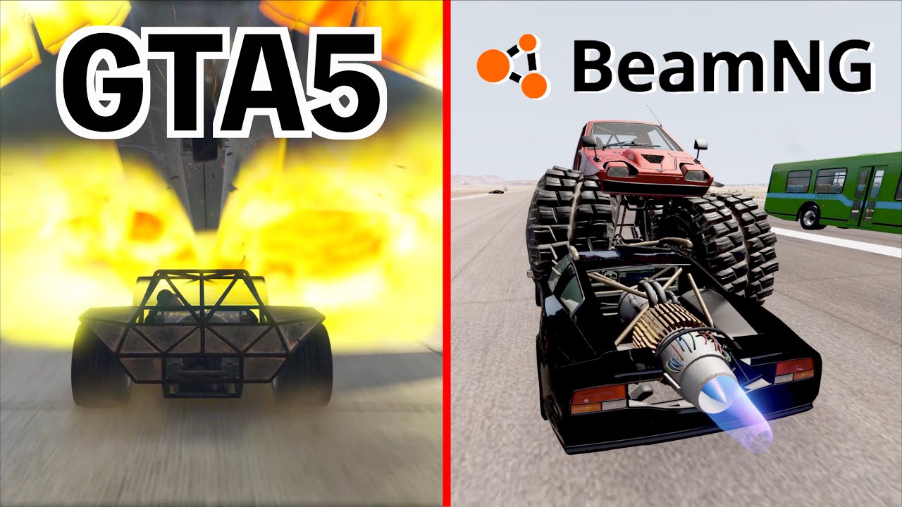 【2つのゲームでぶっ飛ばし車比較】GTA5、BeamNG実況