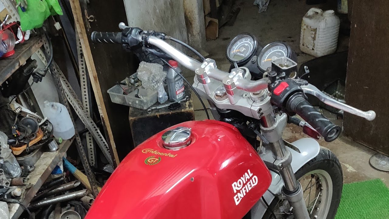 Comfortable handlebar setup on royal Enfield continental GT 535 and glimps of my new workshop