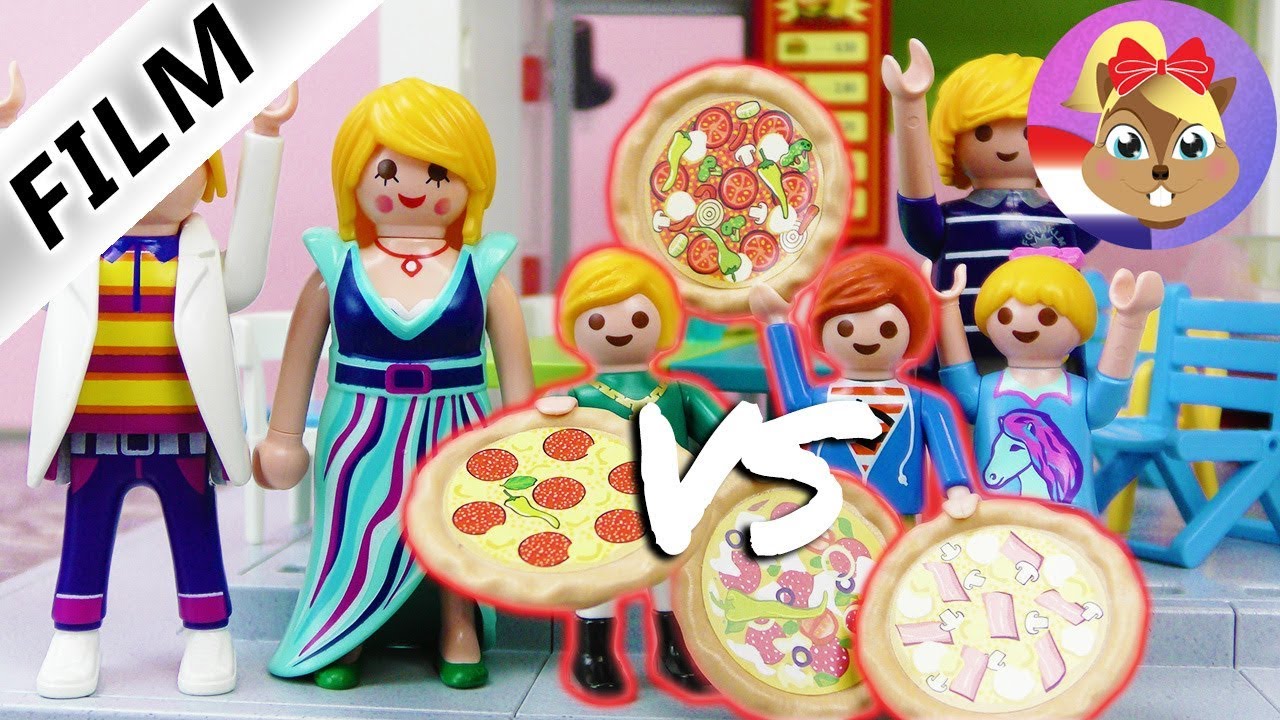 Playmobil video Nederlands | GROTE PIZZA CHALLENGE Snob vs. familie Vogel | Wie wint?