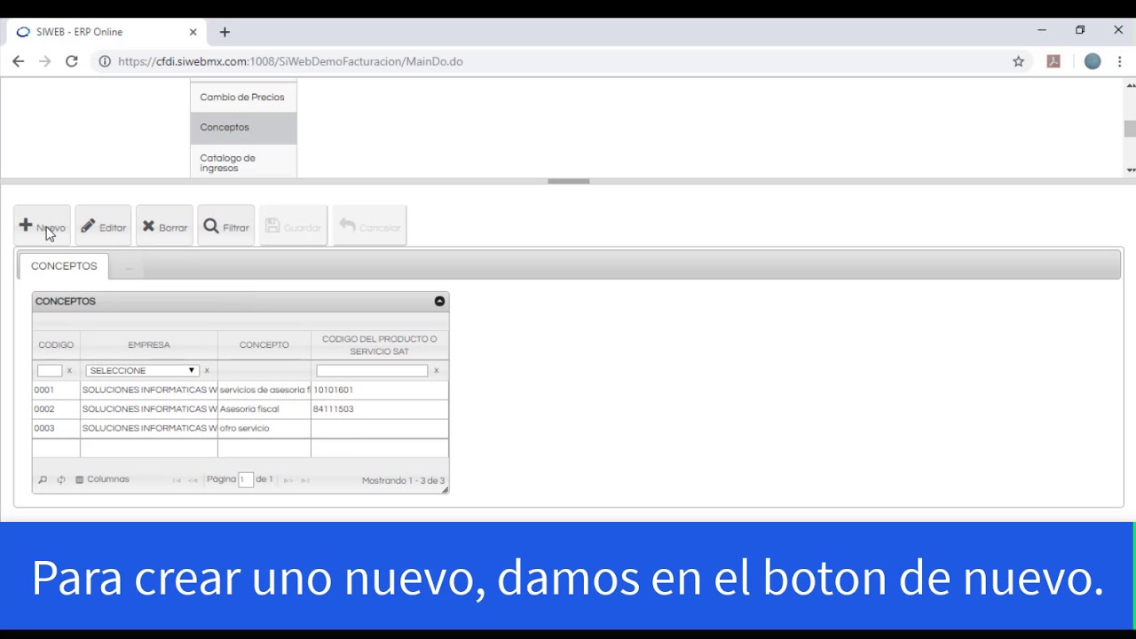 Catalogo de conceptos para facturas de servicios