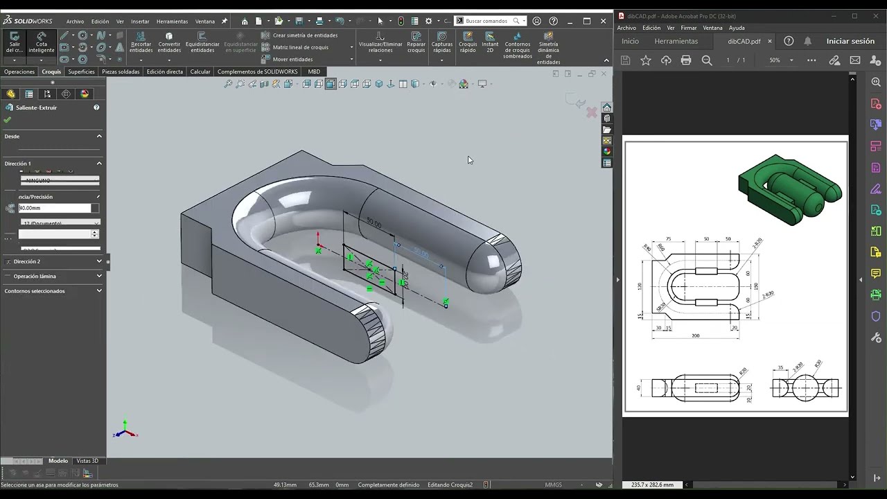 SolidWorks - Operaciones de Extruir saliente, redondeo completo y revoluci&oacute;n saliente