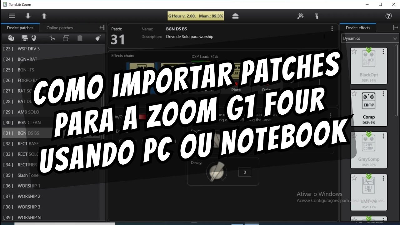 ZOOM G1 FOUR - Como Importar Patchs Usando o PC ou Notebook