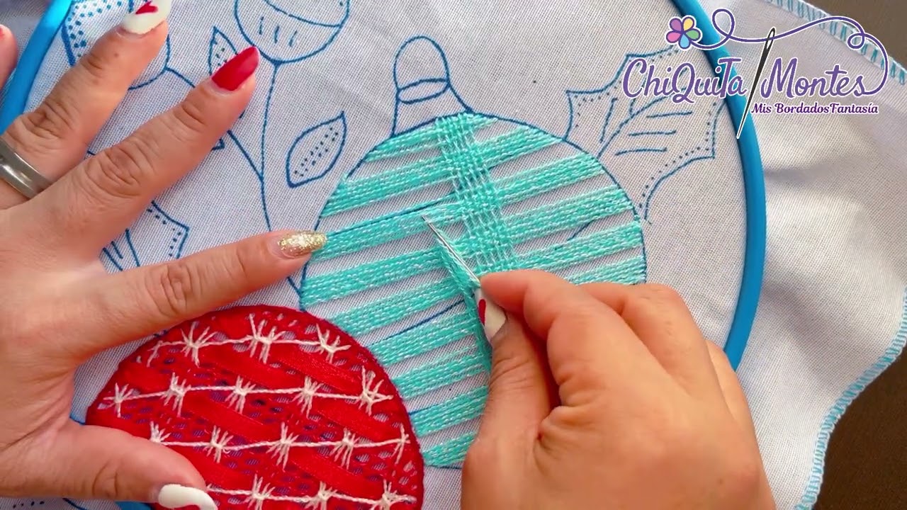 Bordado Fantas&iacute;a Esfera 13 / Hand Embroidery Christmas Sphere with Fantasy Stitch