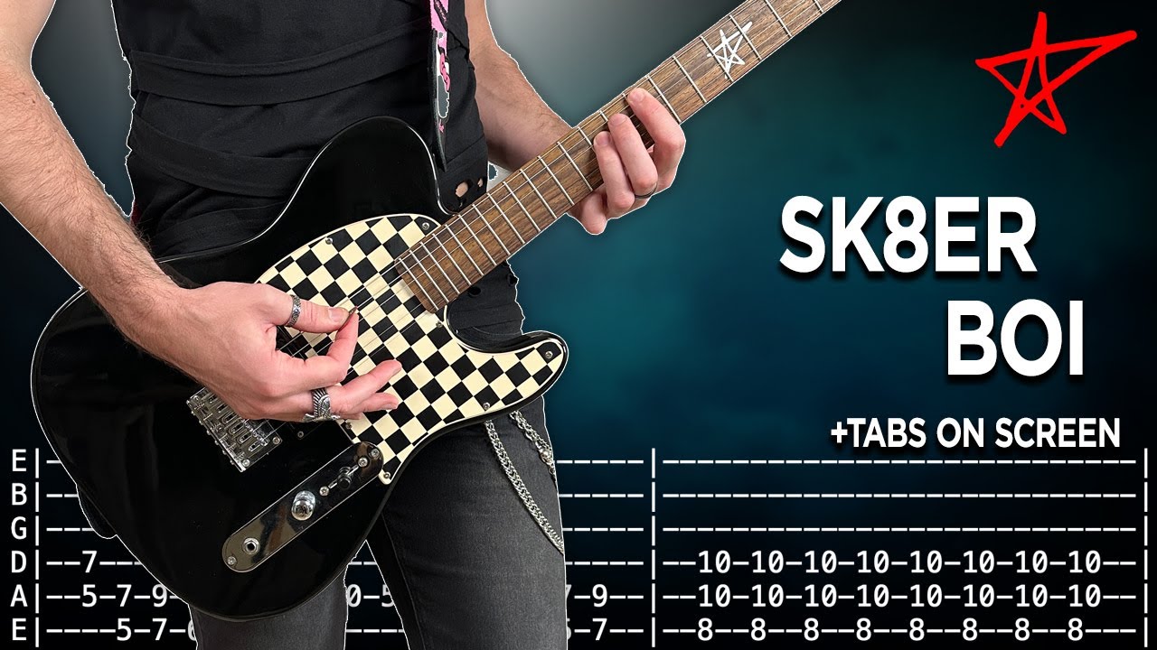 Avril Lavigne - Sk8er Boi Guitar Cover with Tabs on screen 4K UHD