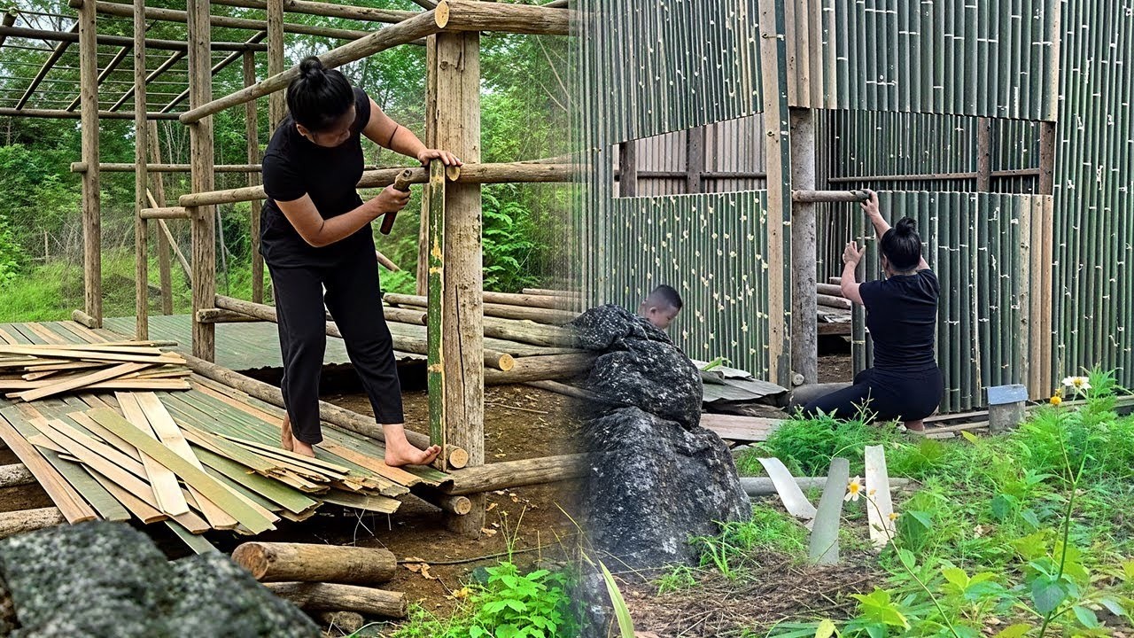 18-Year-Old Single Mom Builds Solo Bamboo House | 100 Days Forest Survival