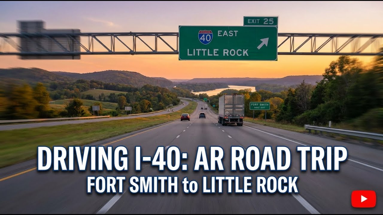 Driving on Interstate 40 from Fort Smith, AR to Little Rock, Arkansas