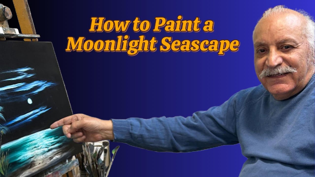How to Paint a Moonlight Seascape - Easy Tutorial, Yağlıboya siyah boya teknikleri,  #art #painting