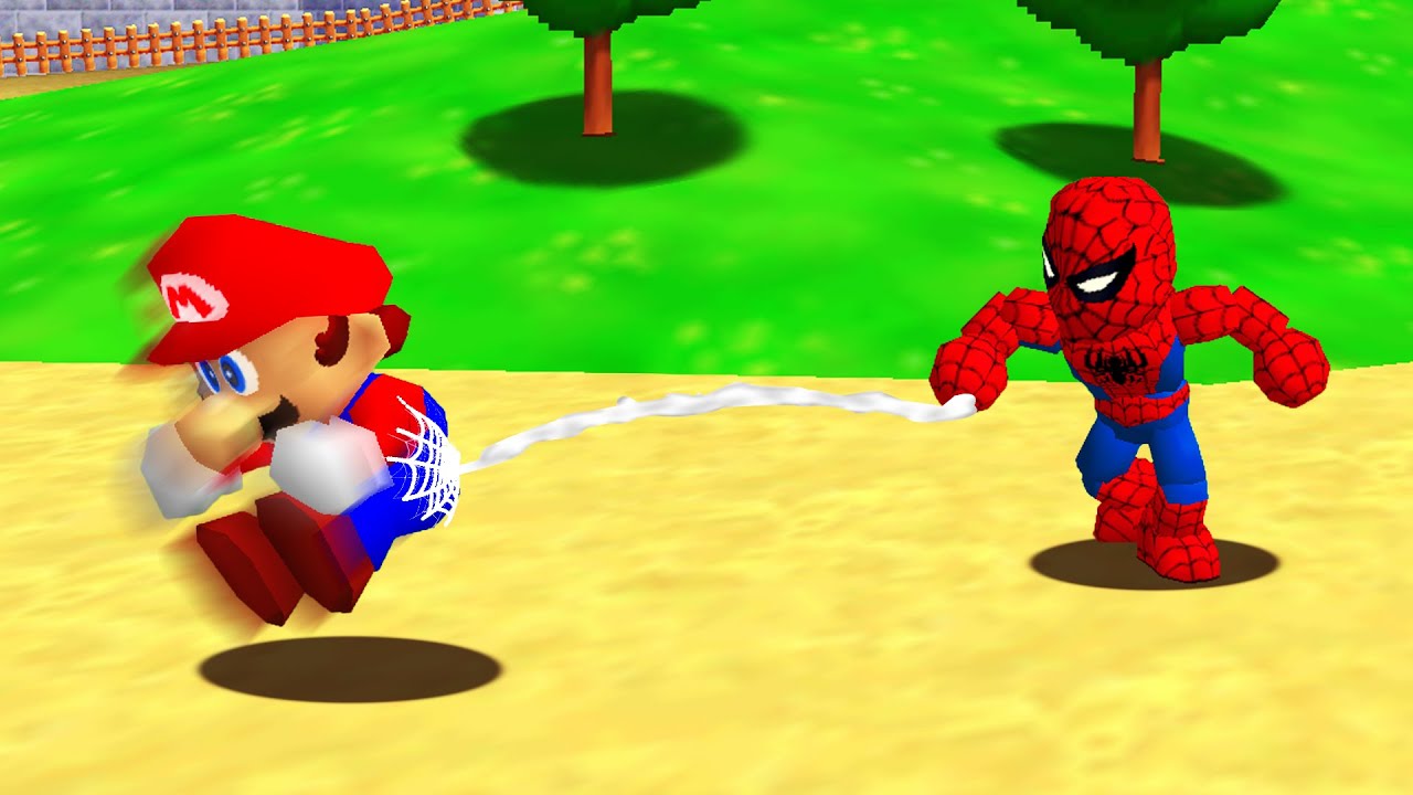 Spider-Man with new Moveset and Mario in Super Mario 64 - 100% Full Game Walkthrough
