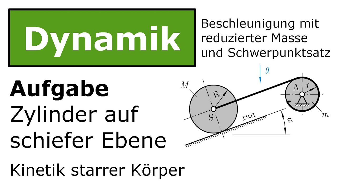 ⚙️ Zylinder auf schiefer Ebene mit reduzierter Masse [Technische Mechanik, Dynamik, Kinetik]