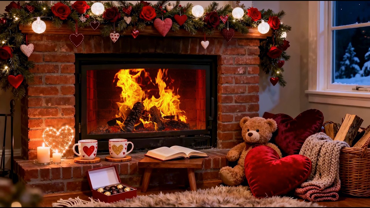 Valentine’s Day Fire and Candlelight ❤️ Relaxing Romantic Fireplace Ambience