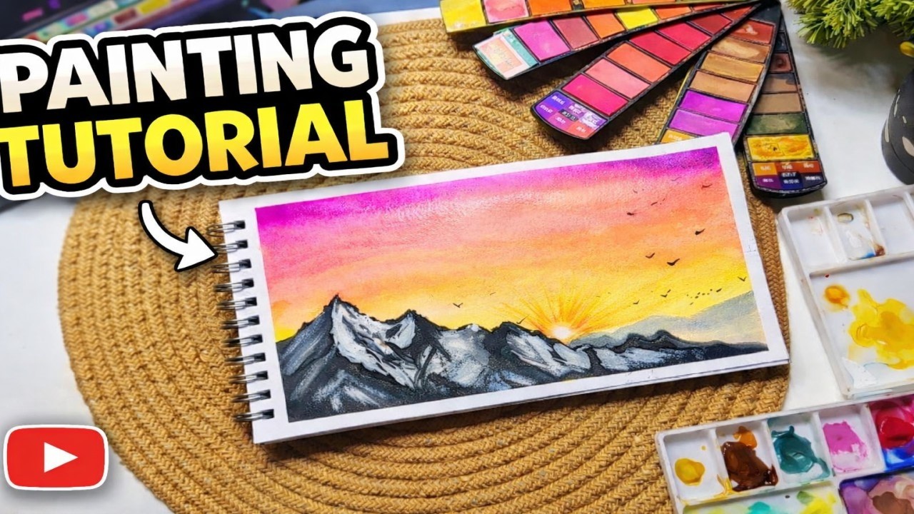 Draw this Soft Sunset Skies & Mountains with Me 🎨| A day in my palette #watercolor #sunset #art