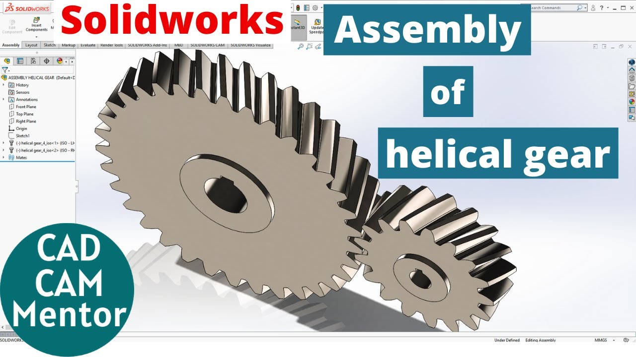 design and assembly of helical gear in solidworks using toolbox | solidworks tutorial for beginner