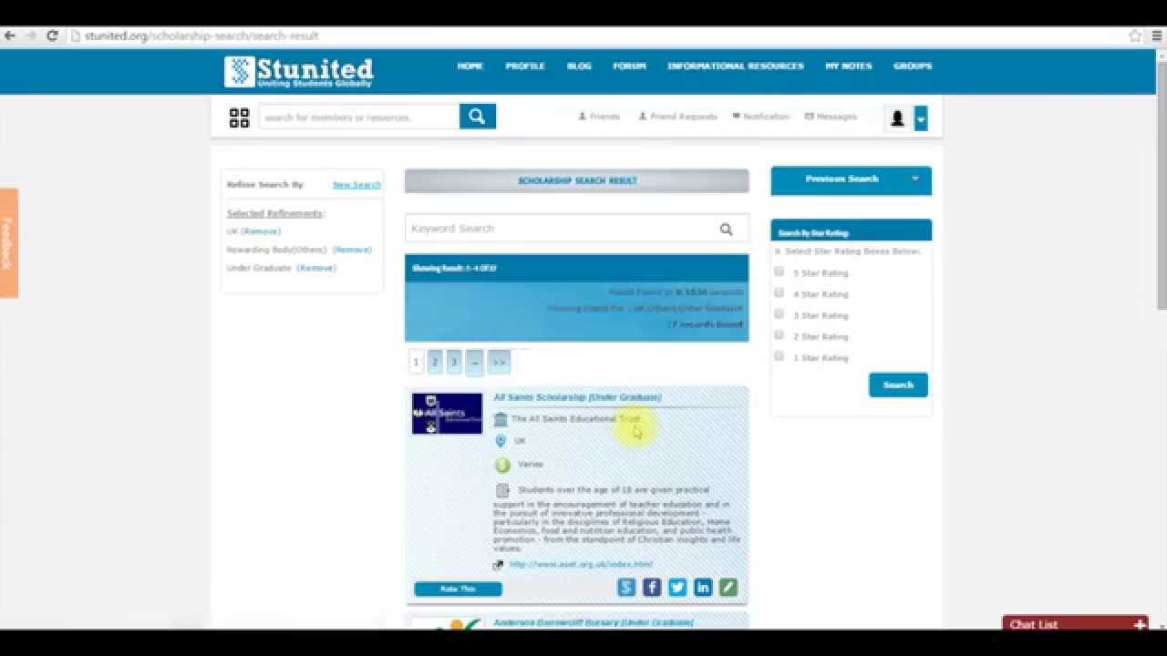 stunited search for scholarship