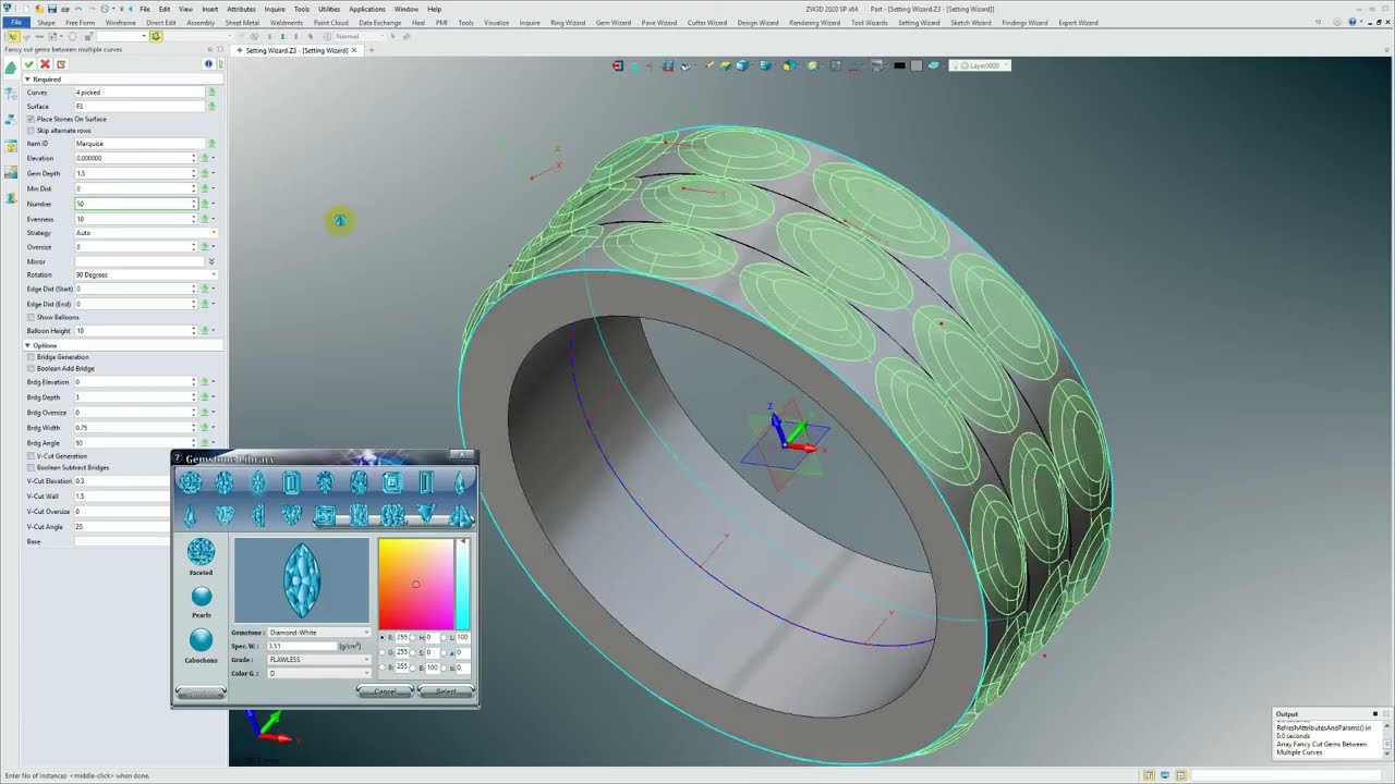 Fancy Gems Between Multiple Curves | Advanced Jewelry CAD Design