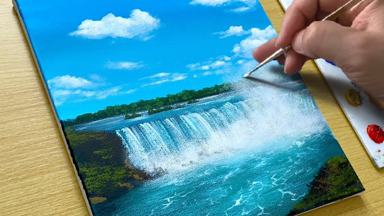 Painting a Magnificent Waterfall / Acrylic Painting