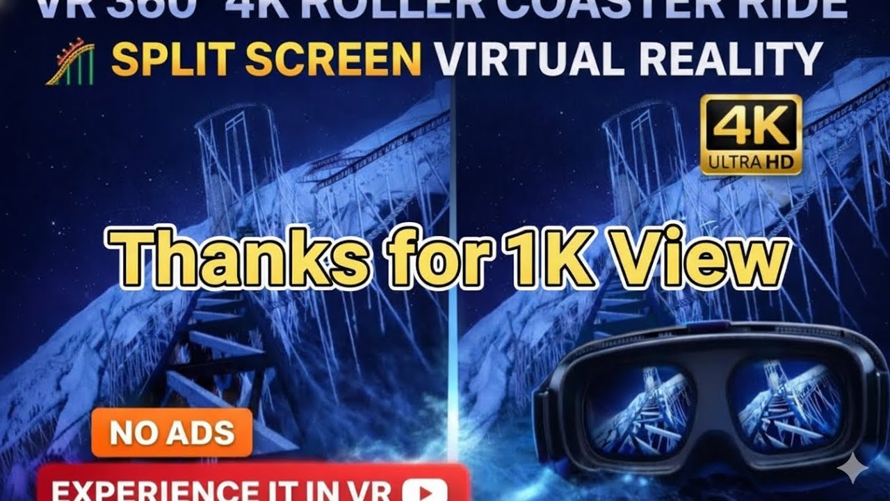 VR 360° 4K Roller Coaster Ride NoAds 🎢 | Split Screen Virtual Reality Experience 😱