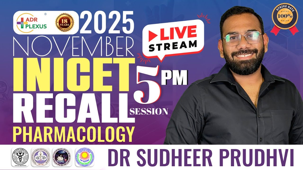 INI-CET | NOV-2025 | RECALL SESSION  - PHARMACOLOGY  | Dr Sudheer Prudhvi  | ADRPLEXUS