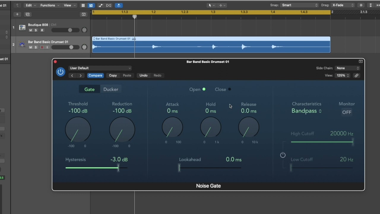 Usando una compuerta de ruido (noise gate) en baterías