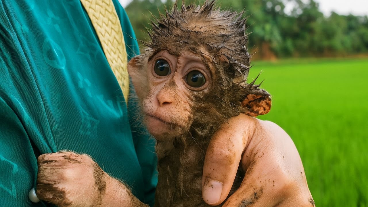 rescue baby monkey abandoned by mother in the forest, take care of