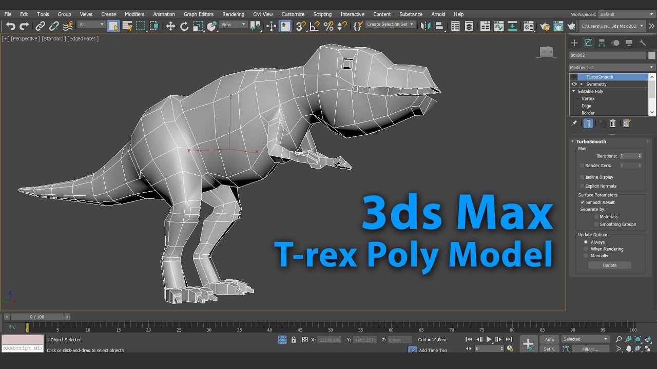 MS3D | 3dsMax | T-rex Low Poly Base Mesh | Editable Poly Box Modeling
