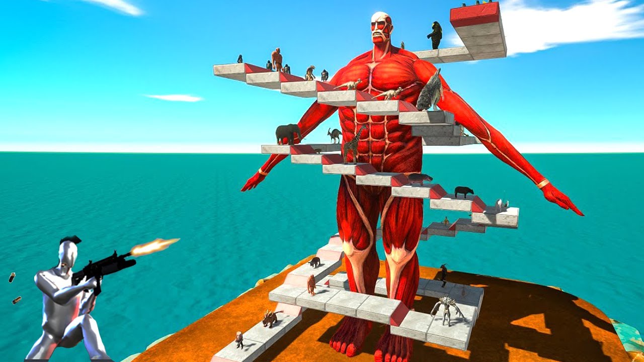 DEADLY Parkour Around Colossal TITAN  - Animal Revolt Battle Simulator