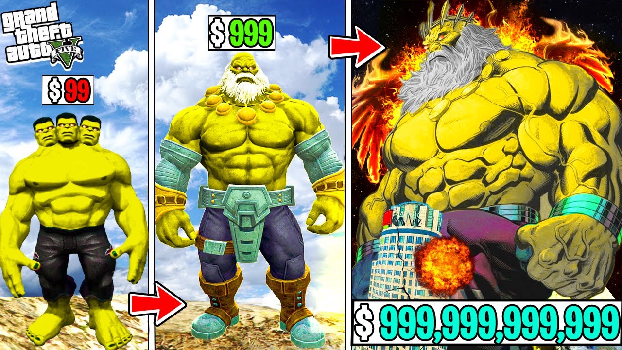 $1 BLUE & GOLD GOD HULK YEARS SUIT to $1,000,000,000 GOD BLUE & GOLD GOD HULK YEARS SUIT in GTA 5!
