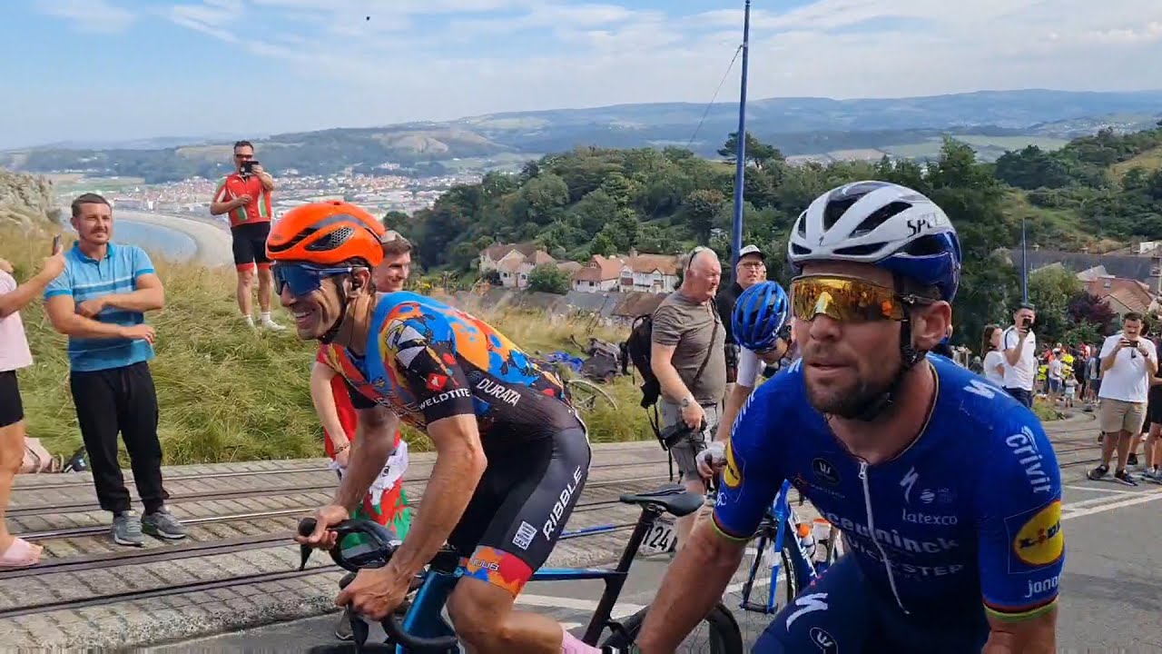 Wout van Aert and Julian Alaphilippe dueling on Y Gogarth.Tour of Britain 2021 Stage 4 Finish.