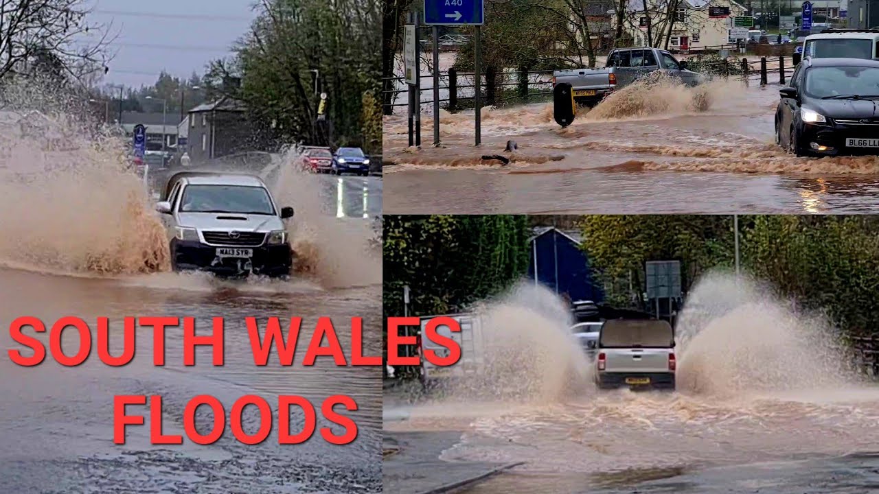 TRAFFIC CHAOS AS FLOODS HIT SOUTH WALES TOWN (STORM BERT) #Abergavenny #SouthWales #Flood #Flooding