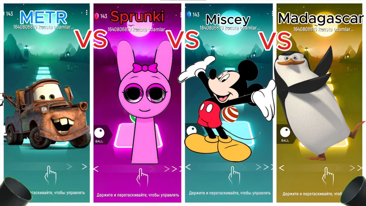 Mater 🆚 Sprunki 🆚 Mickey 🆚 Madagascar – Tiles Hop Challenge!
