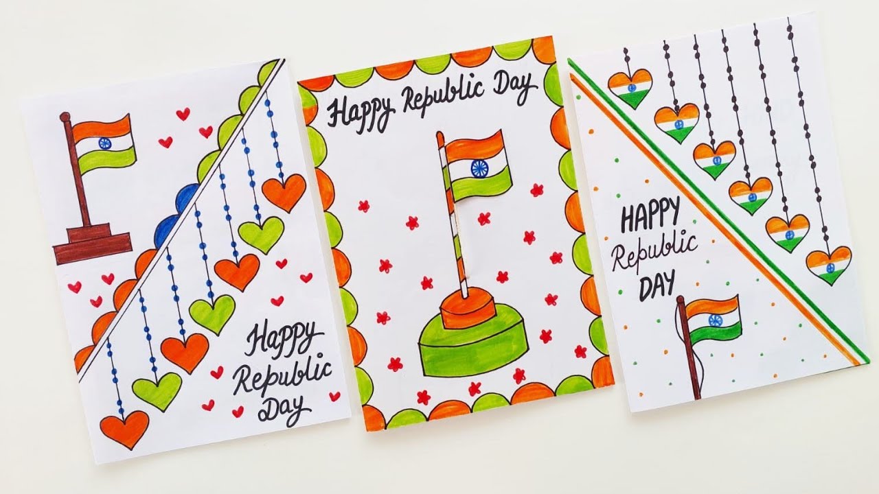 Top 3😍cute😍white paper Happy Republic Day Greeting Card making • How to make happy Republic day card